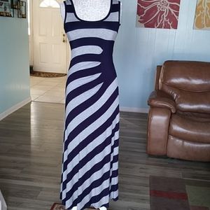 Calvin klein soft & flowy gray blue striped maxi